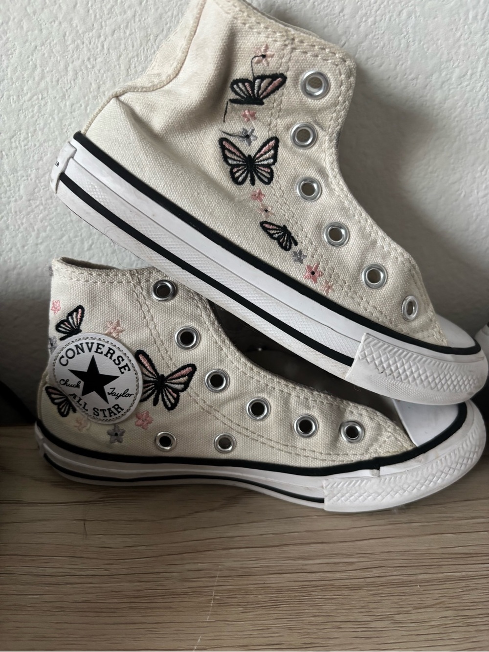 Converse High Top Sneakers - Butterfly Embroidery & Pink